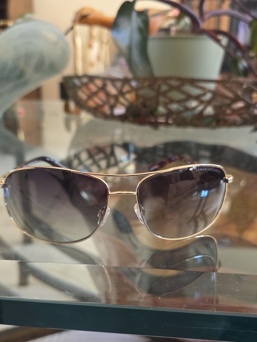 Armani Exchange Gold Frame Gradient Brown Lens Aviator Sunglasses Has Scraches